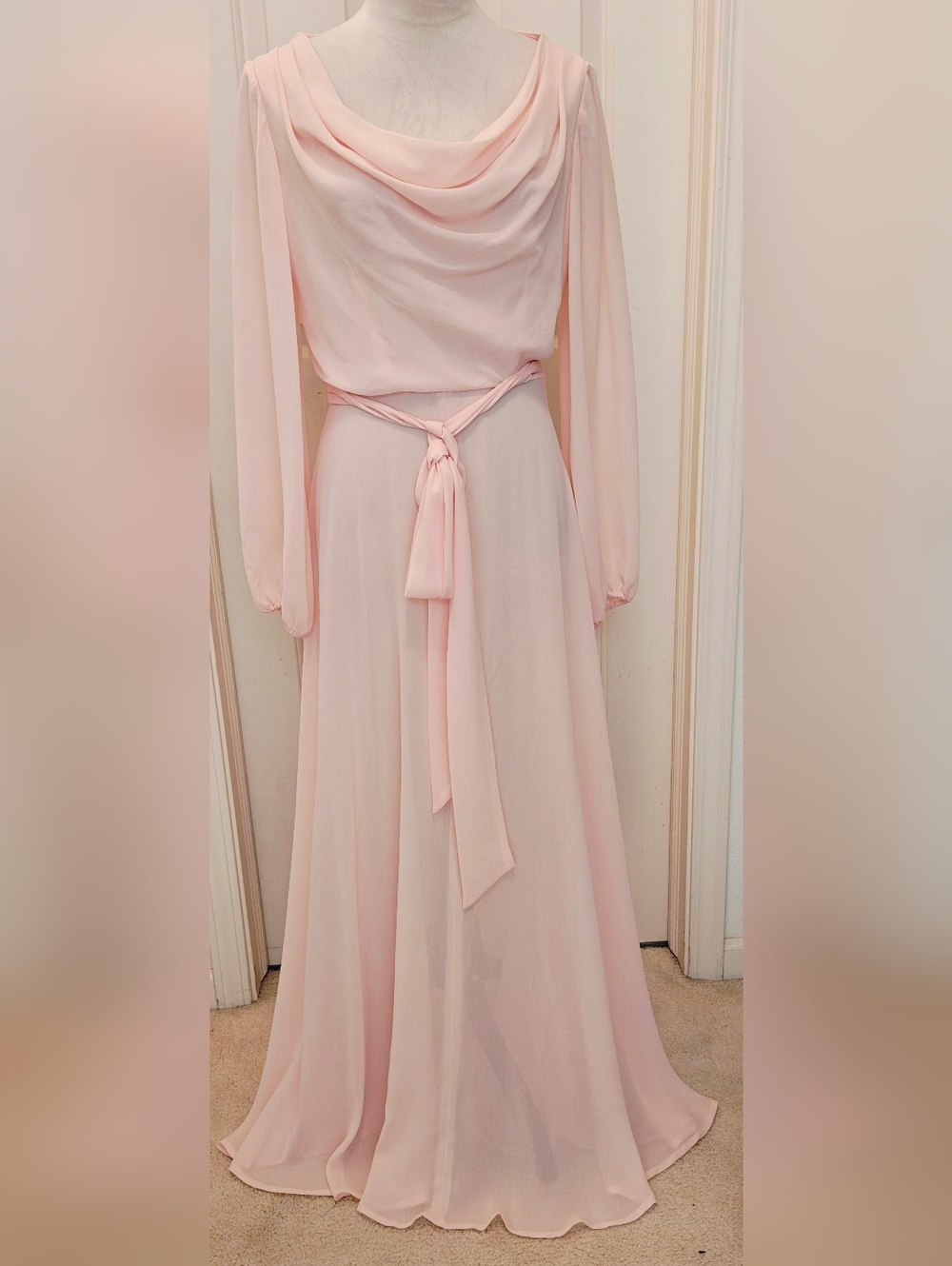 1960's Miss Elliette California Pink Chiffon Evening Gown Dress w Sash.